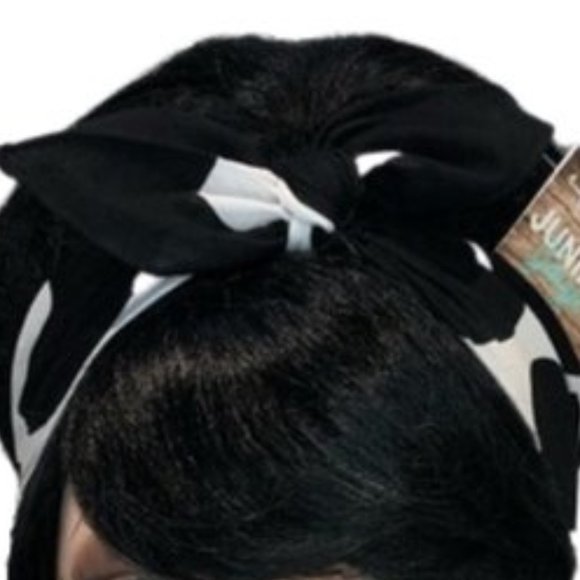 Cow Print Black and White Bandana Tie Headband - Picture 9 of 13
